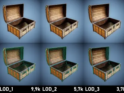 Heavy medieval treasure chest - LP - 5 LOD  - GameReady - UE Free low-poly 3D model