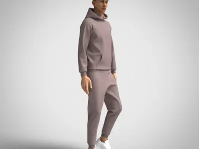 Hoodie sweatpants mens tracksuit sport Clo3d Marvelous Designer 3D model