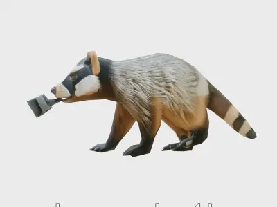 Mountain Badger Engineer with Constructive Paws and Projectiv... Low-poly 3D model