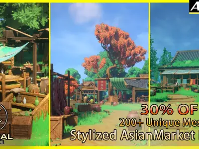 Stylized Asian Market Gameready 3D Model Pack