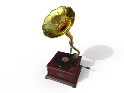 Gramophone and Record Low-poly 3D model