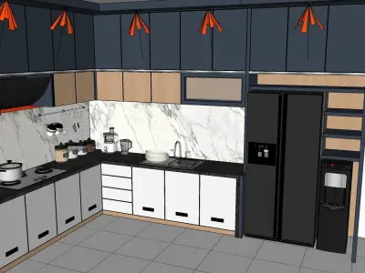 Luxury Minimalist Modern Letter L Kitchen Set 3D model