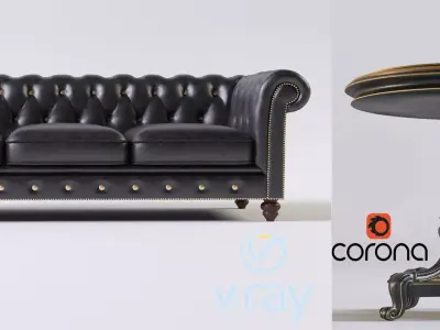 Sofa and table  Low-poly 3D model