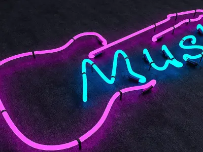 Music Neon Sign Low-poly 3D model