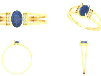 Gold Ring Graduation Oval Sapphire Diamonds 3D Model Print Ready 3D print model