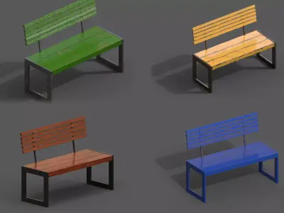 Street Bench Low-poly 3D model