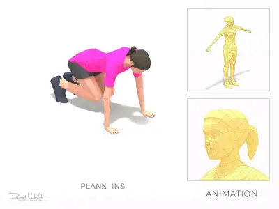Plank Ins Exercise Woman Animation Low-poly 3D model