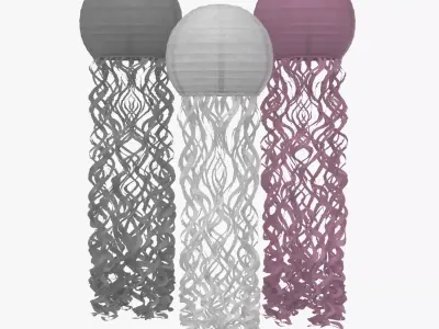 Jellyfish Paper Lanterns 3 Pack Pink White and Gray 3D model