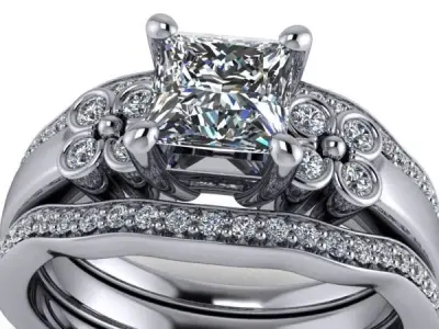 Designer Princess cut 4 Side BezelSet Stone Ring Modern Look  3D print model