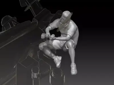 mechanic 5 at work in the garage during the Formula 1 3D print model