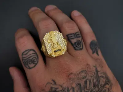 Farvahar and Lion Gem Ring 3D print model