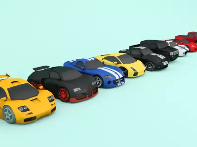 Cartoon car pack Low-poly 3D model 3D model