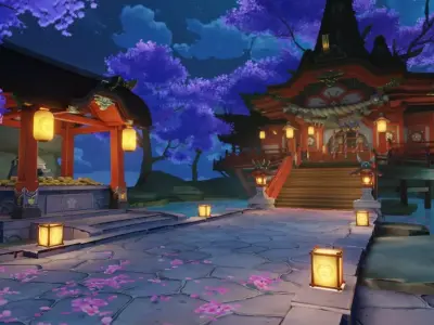 Genshin Impact Scene  Narukami Taisha Shrine at night 3D model