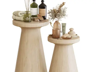 Bathroom Accessories-02-With Wooden Stools 3D model