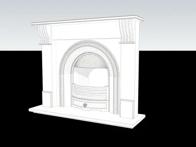 Pine Mantelpiece with open metal fireplace 3D model