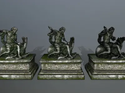 Neptune Statue Low-poly 3D model