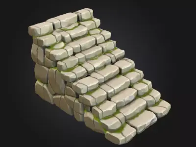 Mossy Stone Stairway Low-poly 3D model