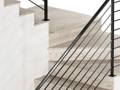 Stairs Modular kit Wooden steps metal railings staircase 3D model