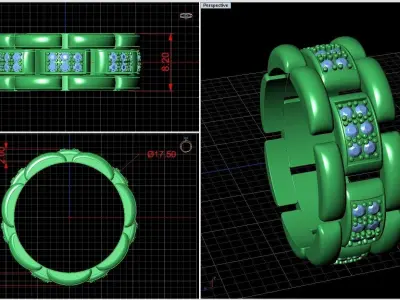 Luxury Queen Diamond Link Ring Free 3D print model