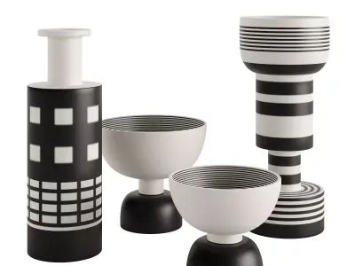 Black and white vase set by Ettore Sottsass 3D model
