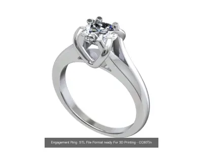 Engagement Ring STL File Format ready For 3D Printing - CC80TiT  3D Model Pack