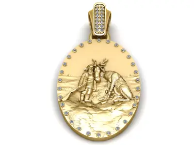 Hunter and Deer Scene Pendant 3D Printable MODEL  3D print model