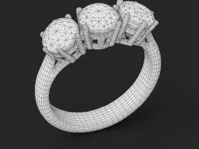 3D White Gold Diamond Ring Flower Cluster Engagement Ring  3D print model