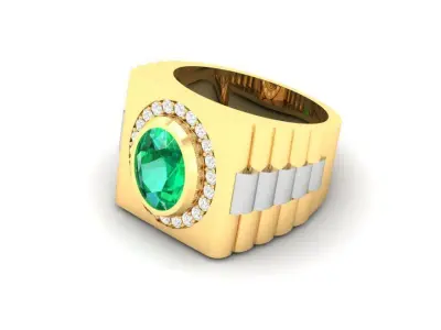 Luxury Gold Men Ring with Emerald Center Stone 171 3D print model