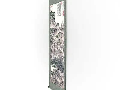 Chinese Hanging Scroll Brush Painting - Chinese Mountain Scenery Low-poly 3D model