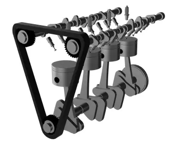 PISTONS TIMING BELT CAMSHAFT CRANKSHAFT SPARK PLUGS 3D model