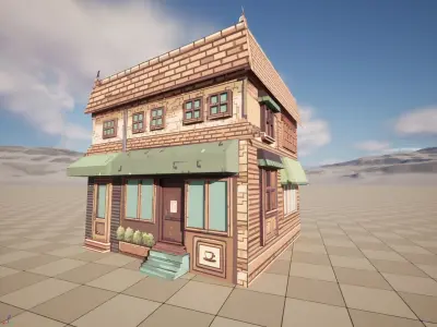 Pixel Art Coffee Shop Building 3D Game Ready Asset Free low-poly 3D model