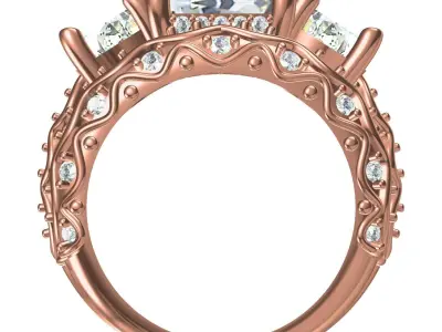 Princess Cut Diamond Vintage Ring Wedding Ring Set 3D print model