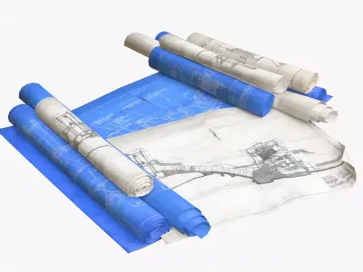 Technical Blueprints Low-poly 3D model