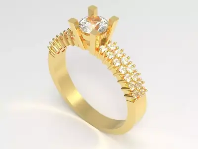 Elegant Gold Engagement Ring with Diamond Center  3D print model