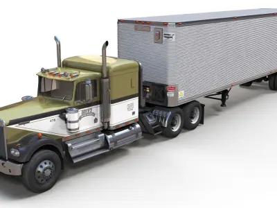 Kenworth W900A dry van Low-poly 3D model