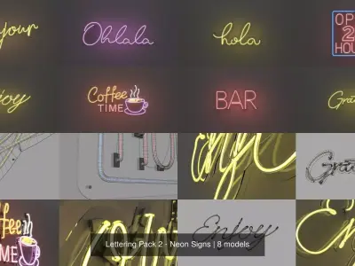 Lettering Pack 2 - Neon Signs 3D Model Collection