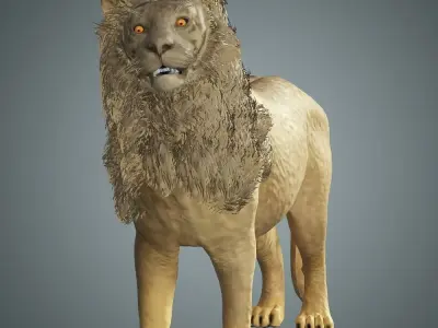 lion with animation Low-poly 3D model