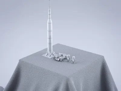 Lego Nasa Apollo Saturn Rocket with moon vehicel and astronauts Low-poly 3D model