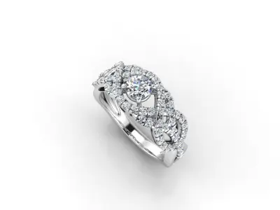 cr-015 gold engagement ring with diamonds 3D print model