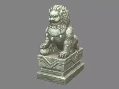 Stone lion sculpture - Asian lion sculpture Low-poly 3D model