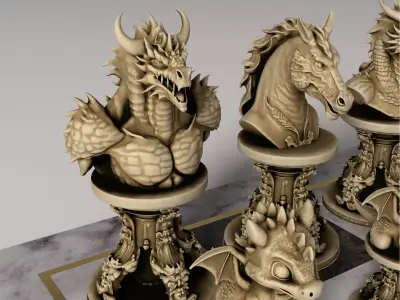 Dragon Chess Pieces Set of 6  Fantasy Dragon Busts Baby Dragon  3D print model
