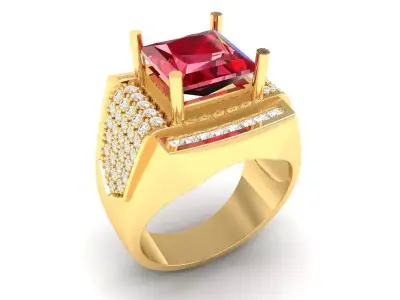Luxury Square Gemstone Signet Ring for Men 342 3D print model