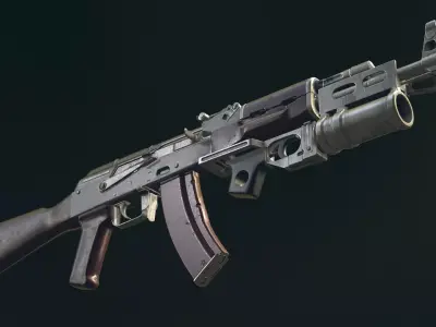 AKM Automatic Rifle equipped with  GL25 Low-poly 3D model