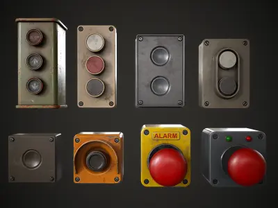 Industrial Control Buttons Low-poly 3D model