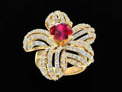 Luxury Ruby Flower Diamond Ring for Women 3D Model 1677 3D print model