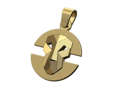 Faceted lion split round pendant with bail 3D print model
