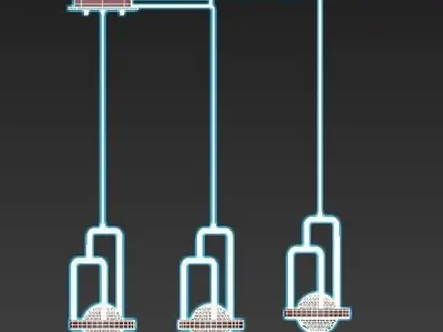 dighton-ch three gold pendant lights hanging 3D model