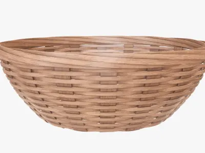 Wicker basket bowl with clipping path 2 light brown 3D model