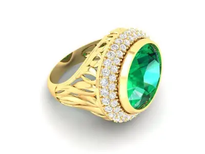 Luxury Oval Gemstone Diamond Gold Men Ring 490 3D print model