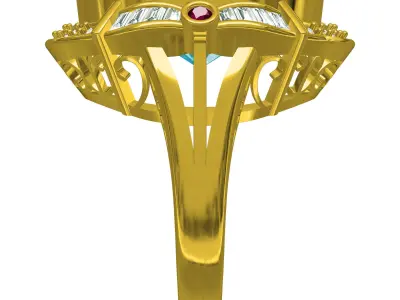 Aquamarine Stone Diamond Halo Art Deco Ring 3D print model